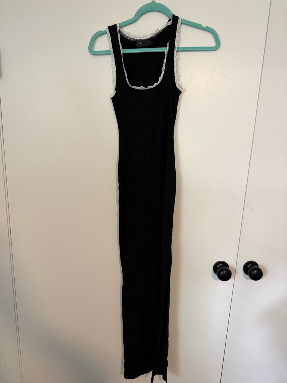 White Fox Boutique Black Maxi Tank Dress with White Lace Trim